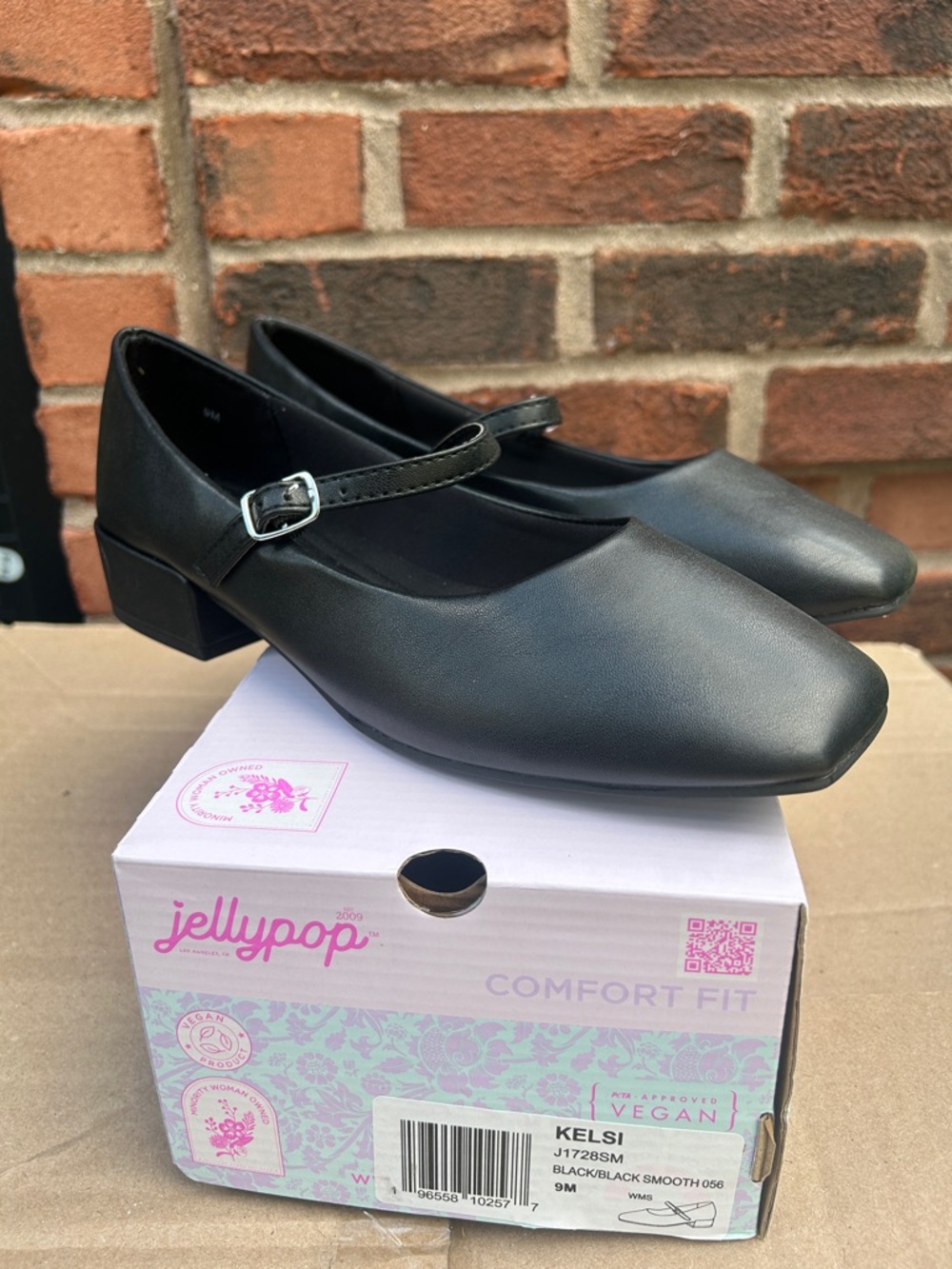 Jellypop Kelsi Black Smooth Mary Jane Flats